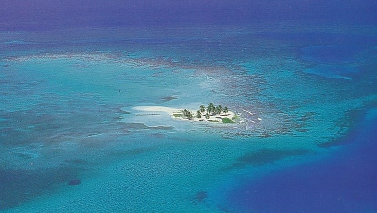 Zu sehen ist eine kleine Insel names Coral key Belize.
